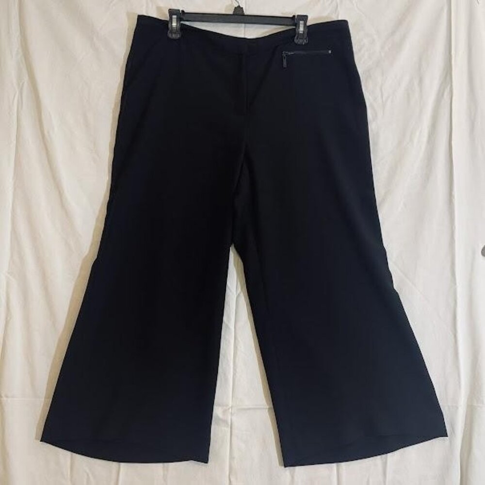 Vince Camuto Pants Womens 14 Black Wide Leg Dress Trousers Zip Pocket Polyester